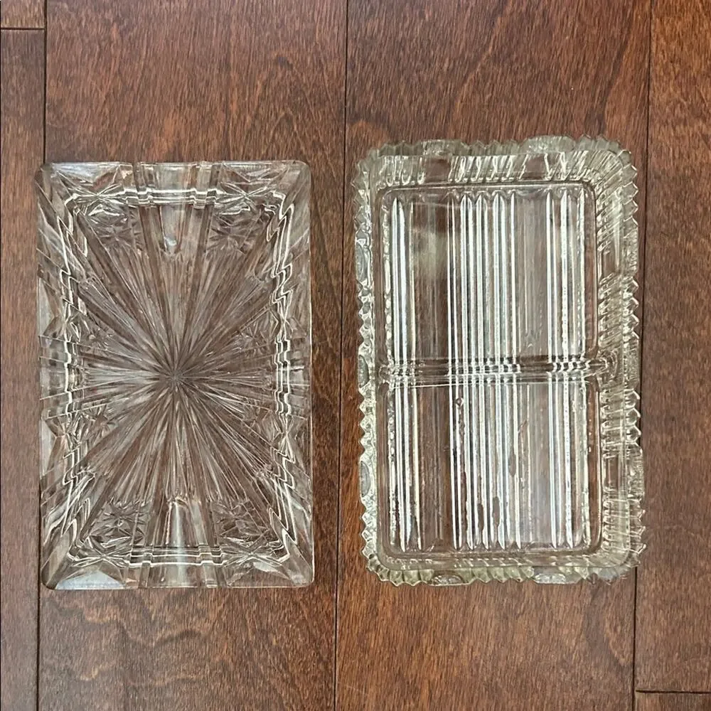 Vintage Clear Glass Jewelry Box or Catch All, Divided into Two Compartments,